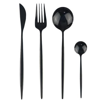 Conjunto de Talheres Coreanos Pretos de 4 Peças Jogo de Jantar Aço Inoxidável 304 Espelhado Brilhante Faca Garfo Colher Colher de Chá Talheres Jogo de Talheres