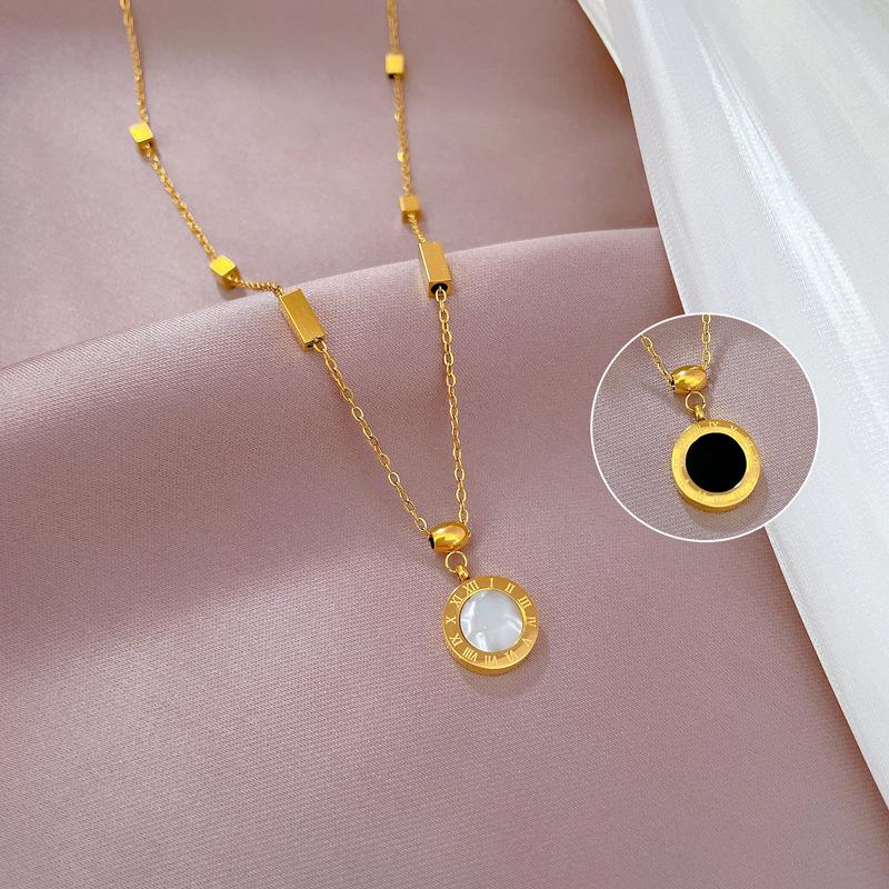 Titanium Steel, Shell Roman Minimalist Stove Real Gold Necklace Female Collarbone Chain Accessories