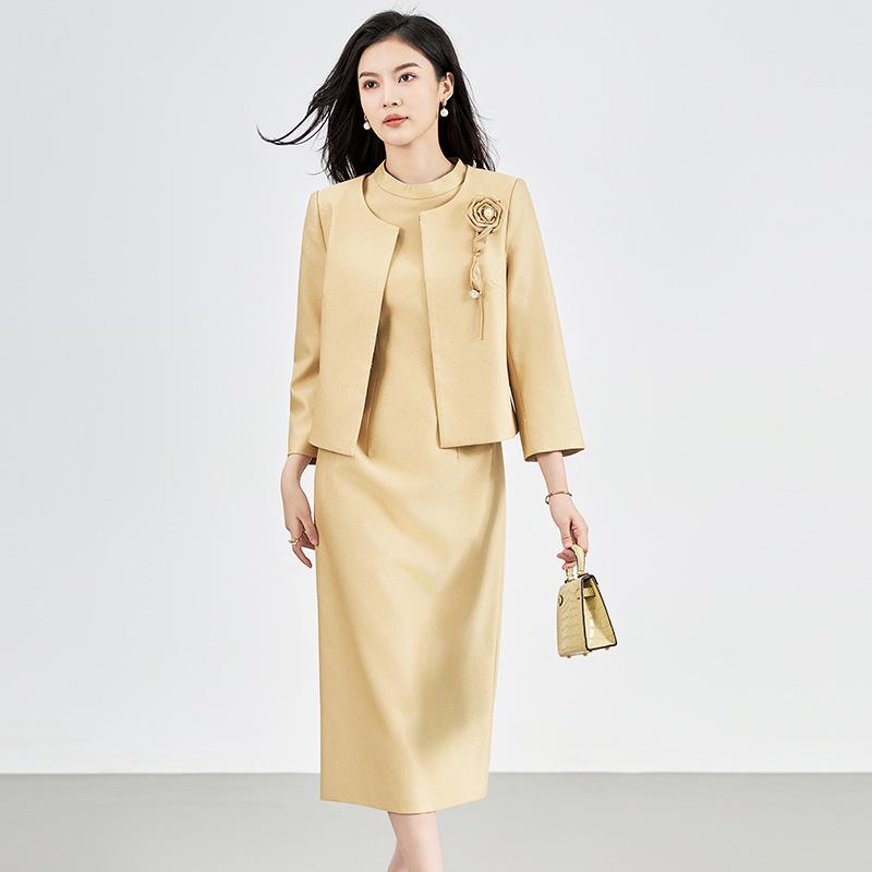 High-Quality Floral 3D Round Neck Jacket & Dress Two-Piece Set for Women