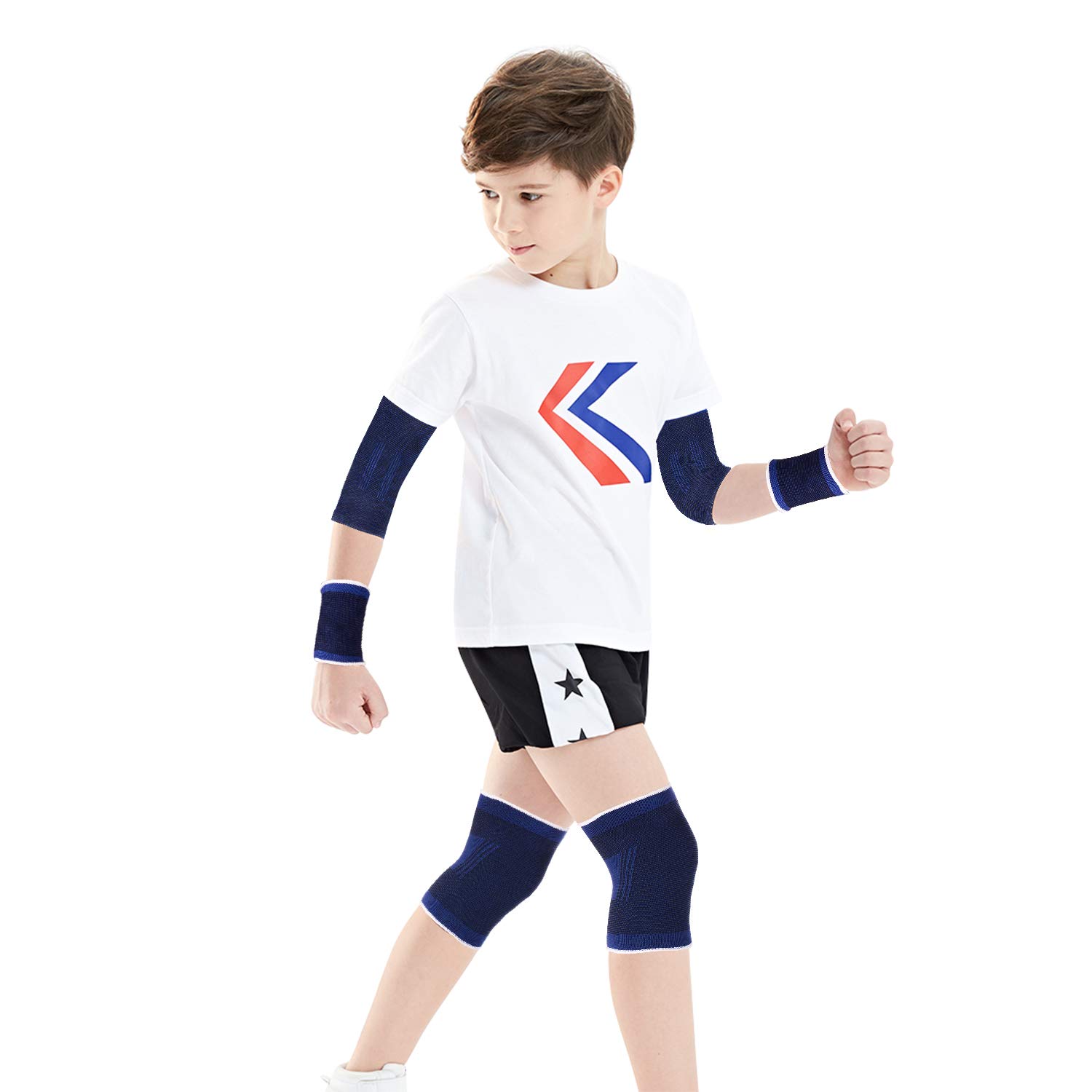 

and Wrist Support Set and Perfect for and Mountaineering Includes 2 Supports Size Fits Blue Kids Palm, Knee, Ankle, Elbow, - Comfortable, Stretchy, синий