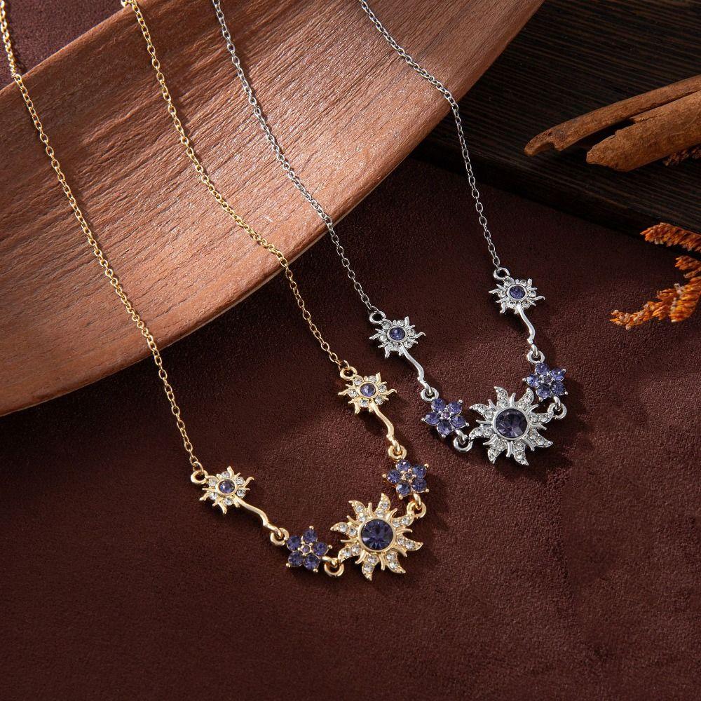 Zinc Zinc Zinc Alloy Sun Flower Chain Neck Jewelry Rhinestone Necklace Women Retro Star Necklace  Gifts