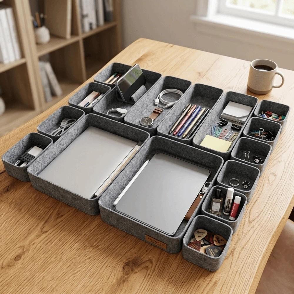 16Pcs/Set Seamless Felt Storage Box Set Space-Saving Desktop Sundries Box Closet Organizer