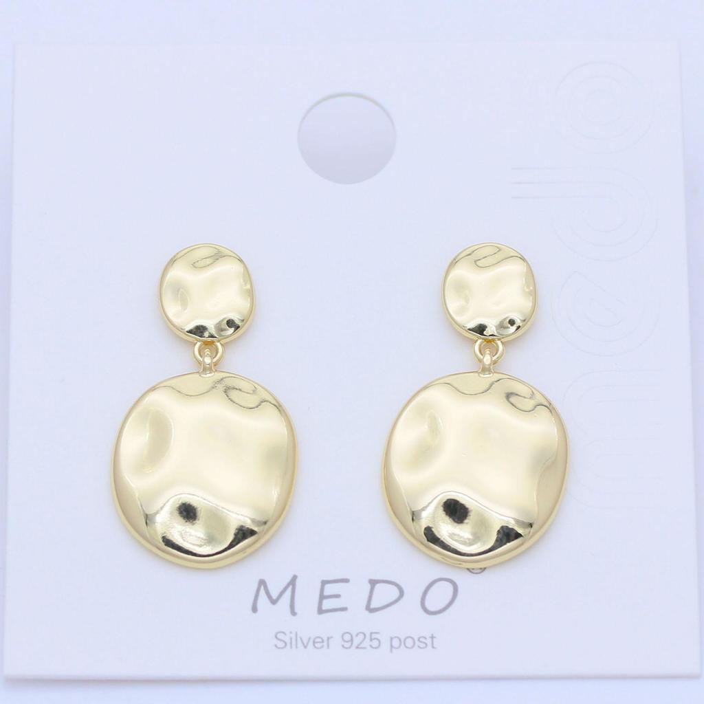 Gold Alloy Geometric Stud Earrings with Pleated Design