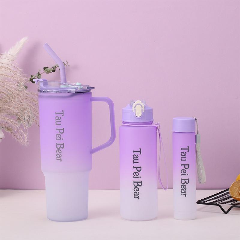 Water bottle explosion gradual change three-piece plastic cup 10oz large capacity straw ice cup outdoor portable handle