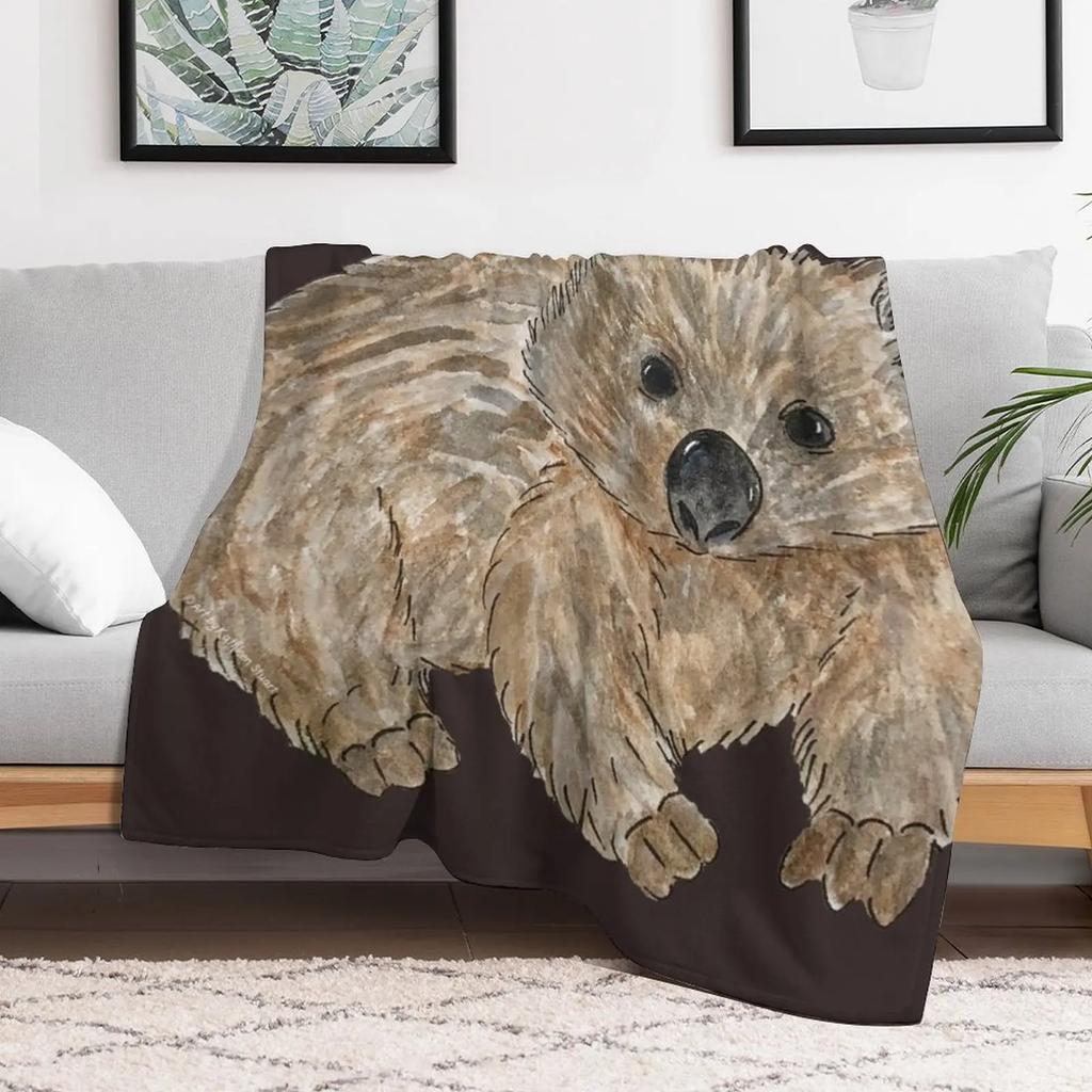 Wombat Australian Animal painting Throw Blanket Soft Plush Blanket as Housewarming Gift