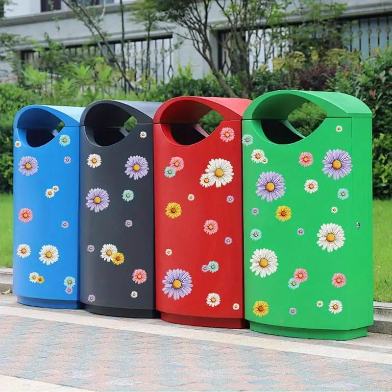 3 Pcs Floral Wheel Trash Can Stickers Self-Adhesive Pvc Decals Daisy Garbage Can Stickers Fridges Home & Wall Decor Weatherproof
