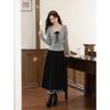 Luxiangnan Women's Slim Fit Bow Detail Fake Two-Piece Long Sleeve Top