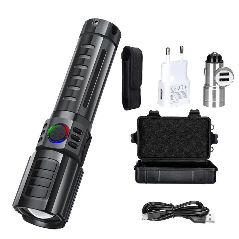 High Power 2000LM LED Flashlight Built-in Battery USB Rechargeable Strong Light Tactical Torch Outdoor Camping Hiking Lantern