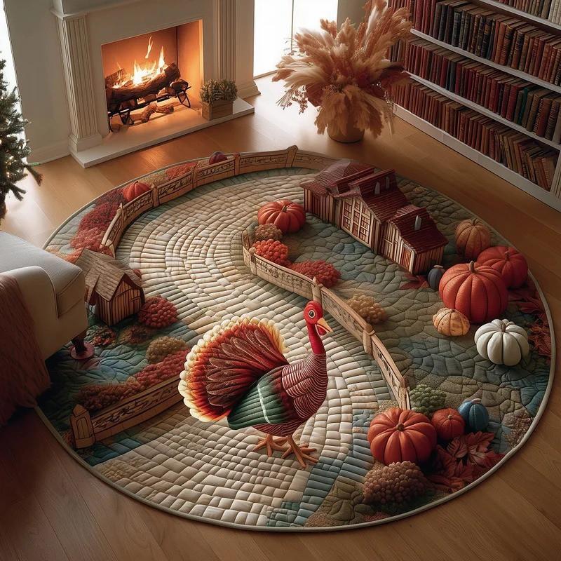 Multicolor 3D Digital Printed Quilted Round Carpet Living Room Bedroom