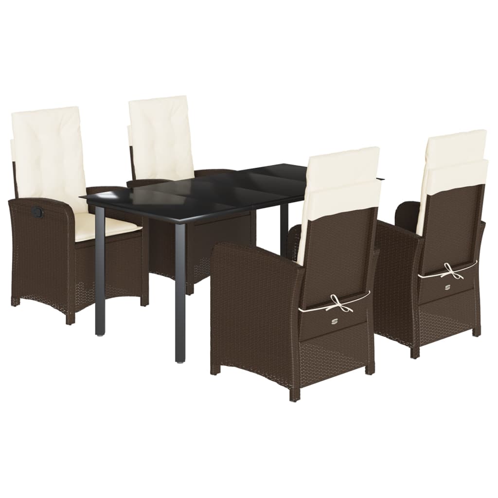 Vidaxl 5-Cz. Garden Furniture Set With Cushions, Brown, Poly Rattan