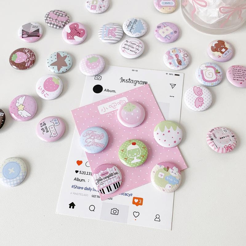 6Pcs Cute Kawaii Cartoon Button Badges Assorted Pastel Designs Smooth Surface For Backpack Decoration Diy Crafts Gifts For Teen