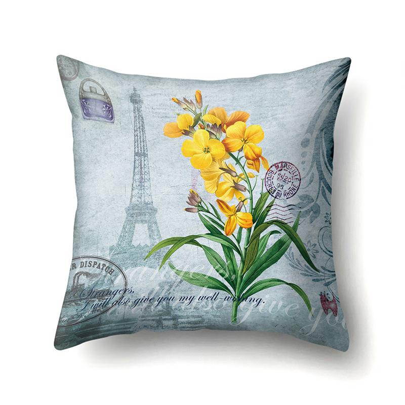 Polyester Pillow Cover Home Printed Pillow Cover Retro Tower European Building Cushion Cover Car Cushion Cover
