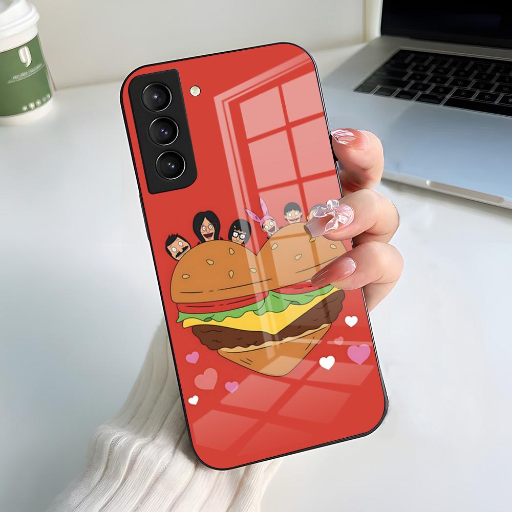Coque de téléphone B-Bobs B-Burgers Pour Samsung S26 S25 S24 FE S23 S22 S21 Plus S20 Ultra Note20Ultra Couvercle en Verre Noir