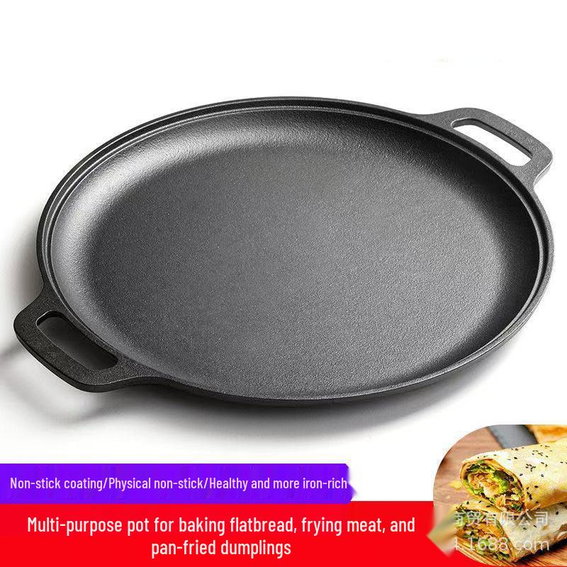 Double-Ear Cast Iron Pancake Griddle - Non-Stick, Thickened, Uncoated 28cm Griddle