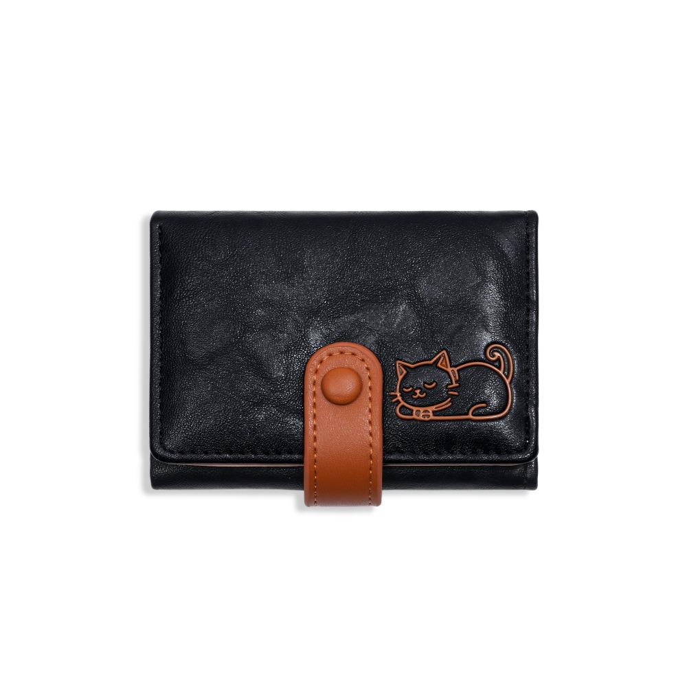 Портативный кошелек с принтом кошки трехскладной кошелек из ПУ-кожи кошелек для мелочи короткий кожаный кошелек для повседневного использования чёрный 850₽