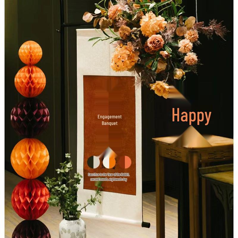 Chinese-Style Retro Engagement Banquet Scroll with Handwritten Decoration