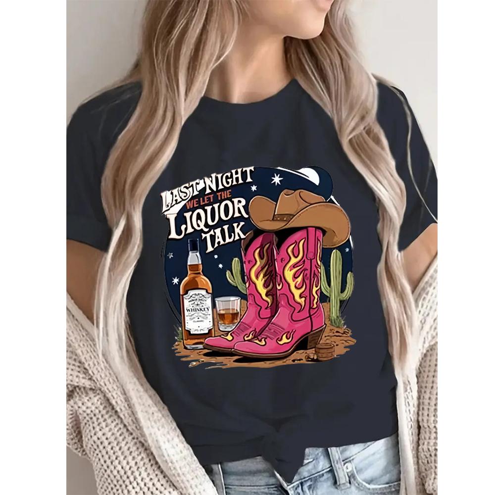 Cowgirl Women's T Shirt Summer Fashion Girl Bag Printed Ladies T-shirt Casual Short Sleeve Female Clothing Top Tee White T-shirt