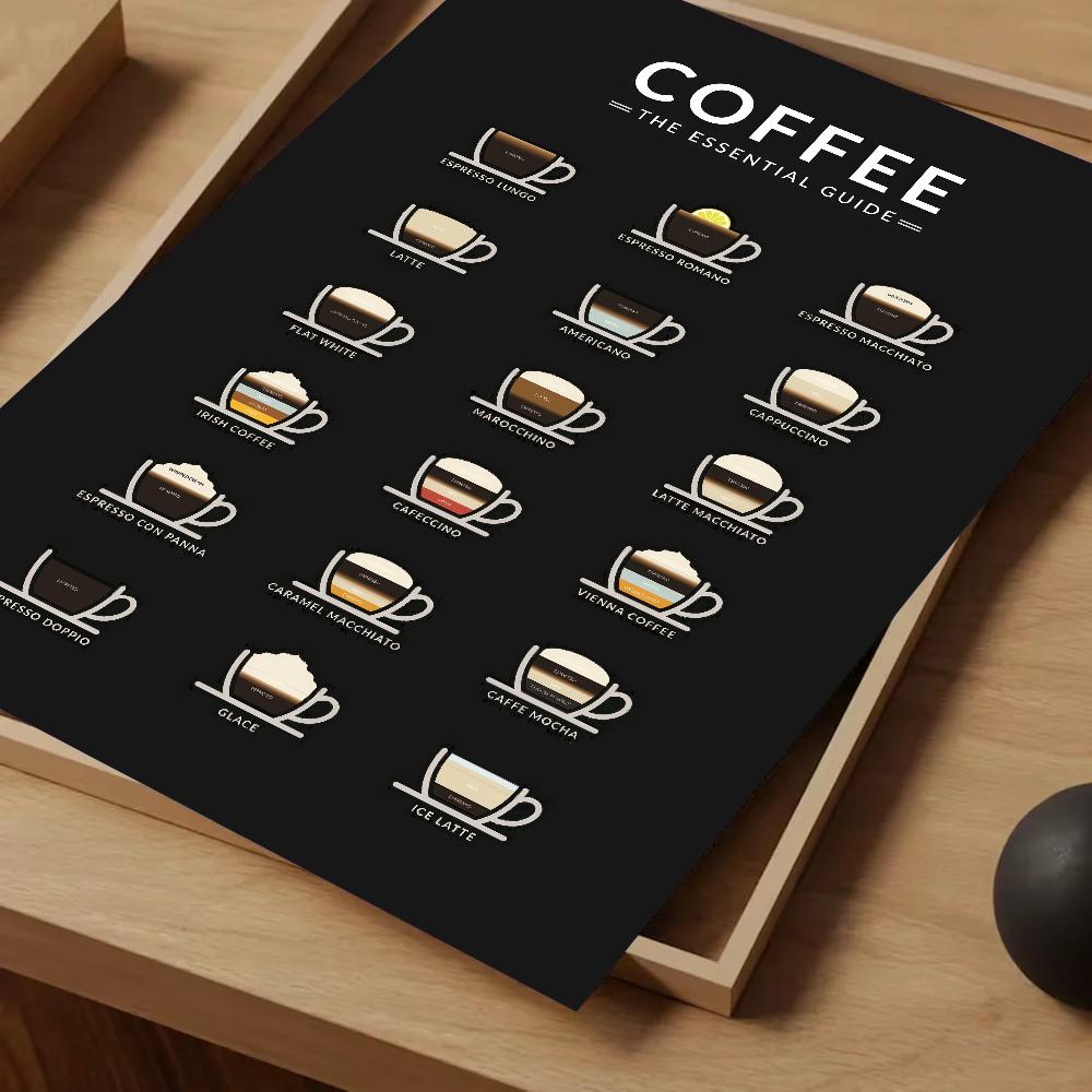 1pc Coffee Essential Guide Poster Self-adhesive Art Waterproof Paper Sticker Coffee House Bar Room Wall Decor