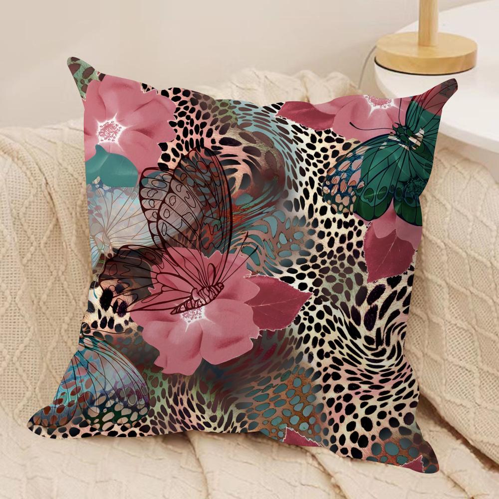 Pink Leopard Cushion Cover Soft Plush Fabric Double-Sided Printed Sofa Cushion Cover For All Seasons Home Decor Gift