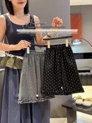 2025 Herbst Koreanischer Stil Mädchen Polka Dot Spitze Rüschen Weitbeinige Hose - Kinder Freizeitpassform