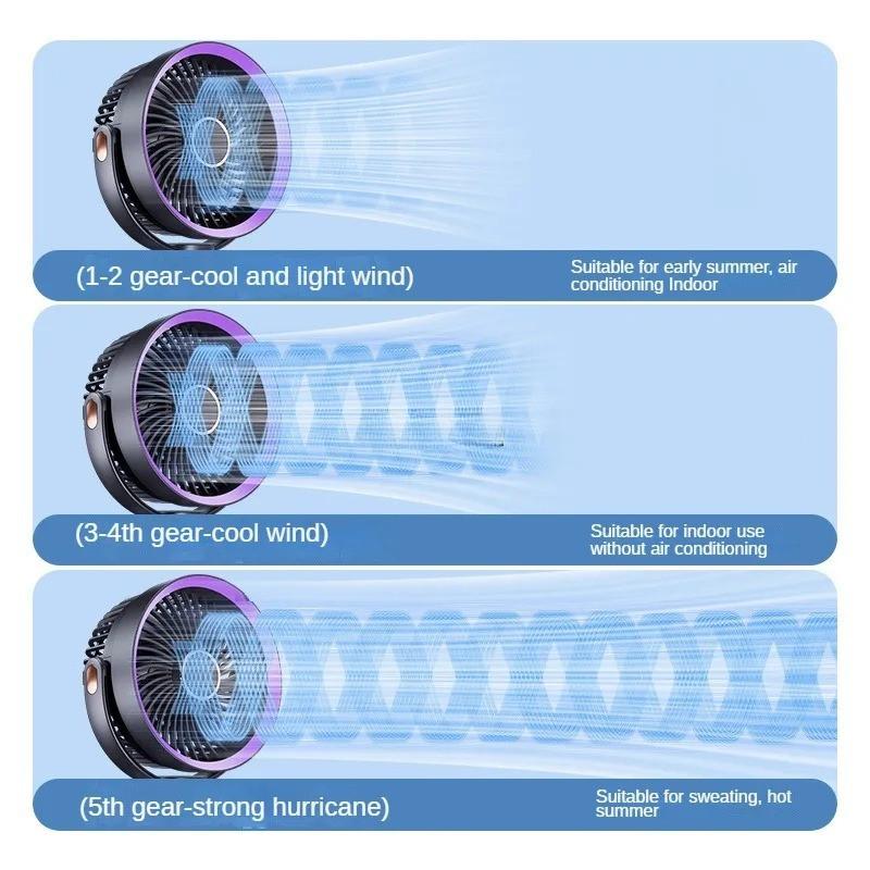 Wireless Auto Rotate Fan Small Portable Circulation Fan Strong Wind 10000mAh Battery USB With Light Clip Fan