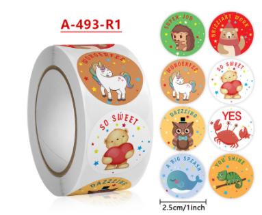 New 500pcs/roll Animals Stickers For Kids Teacher Reward Stickers School Classroom Supplies Round Encourage Stickers