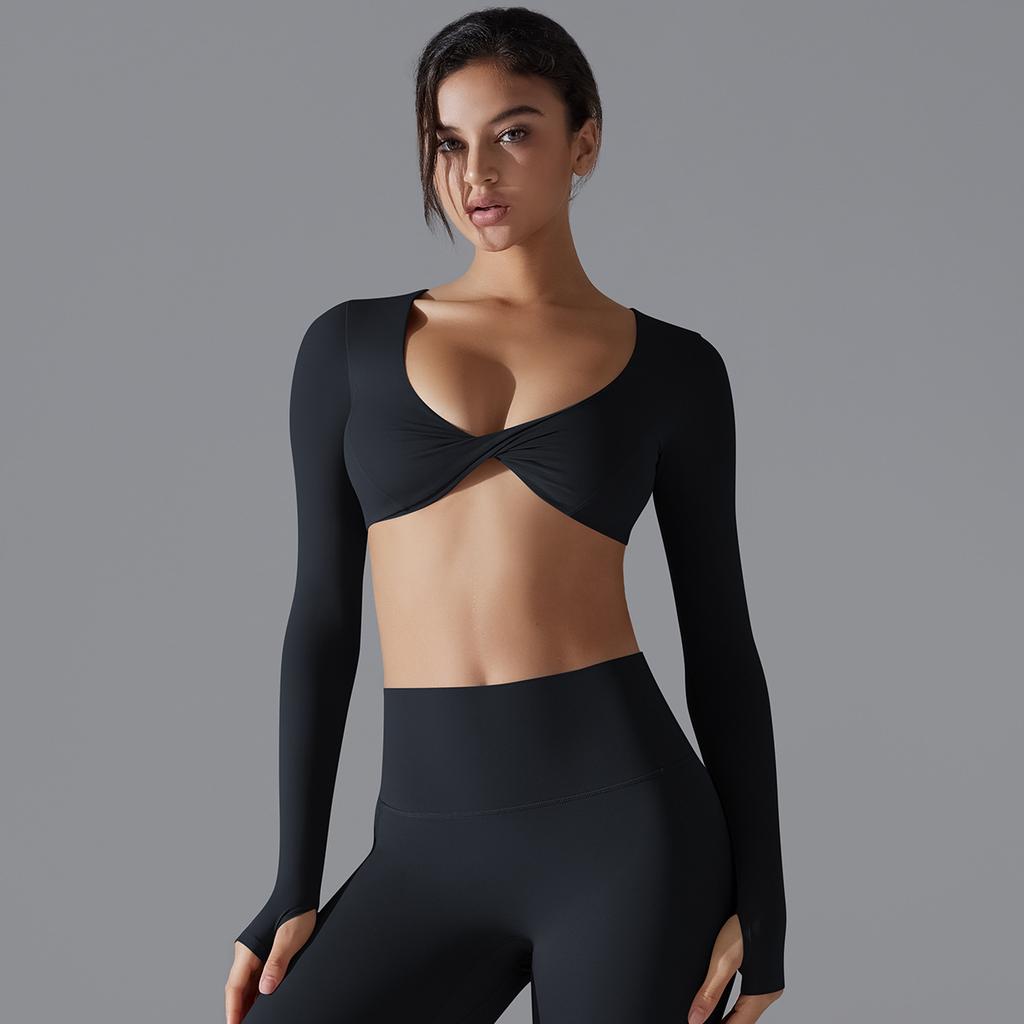 Yoga Clothing Trend Sports Gathering Long Sleeved Solid Color Slim Fit Elastic Fitness Shaping Running Training Top For Women