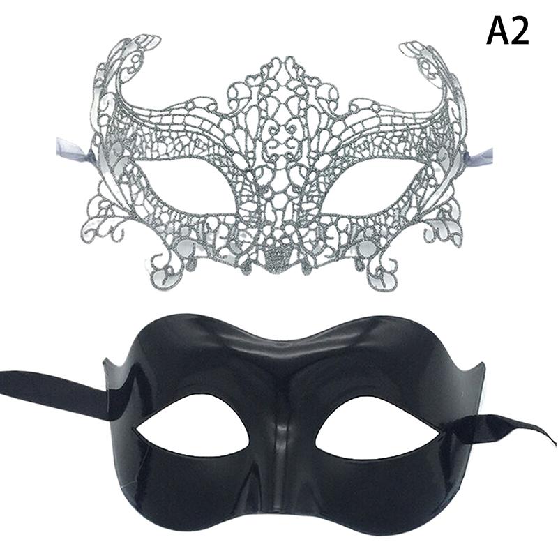 2Pcs Elegant Black Lace Masquerade Mask Set For Couples Perfect For Venetian Party Mardi Gras And Halloween Celebrations