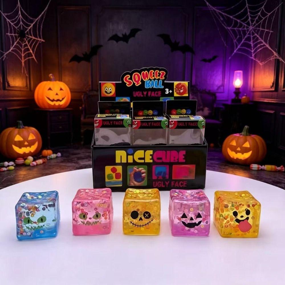 Cartoon Face Squishy Toy Transparent Design Fidget Toy Funny Face Ice Cube Toy Desk Decor