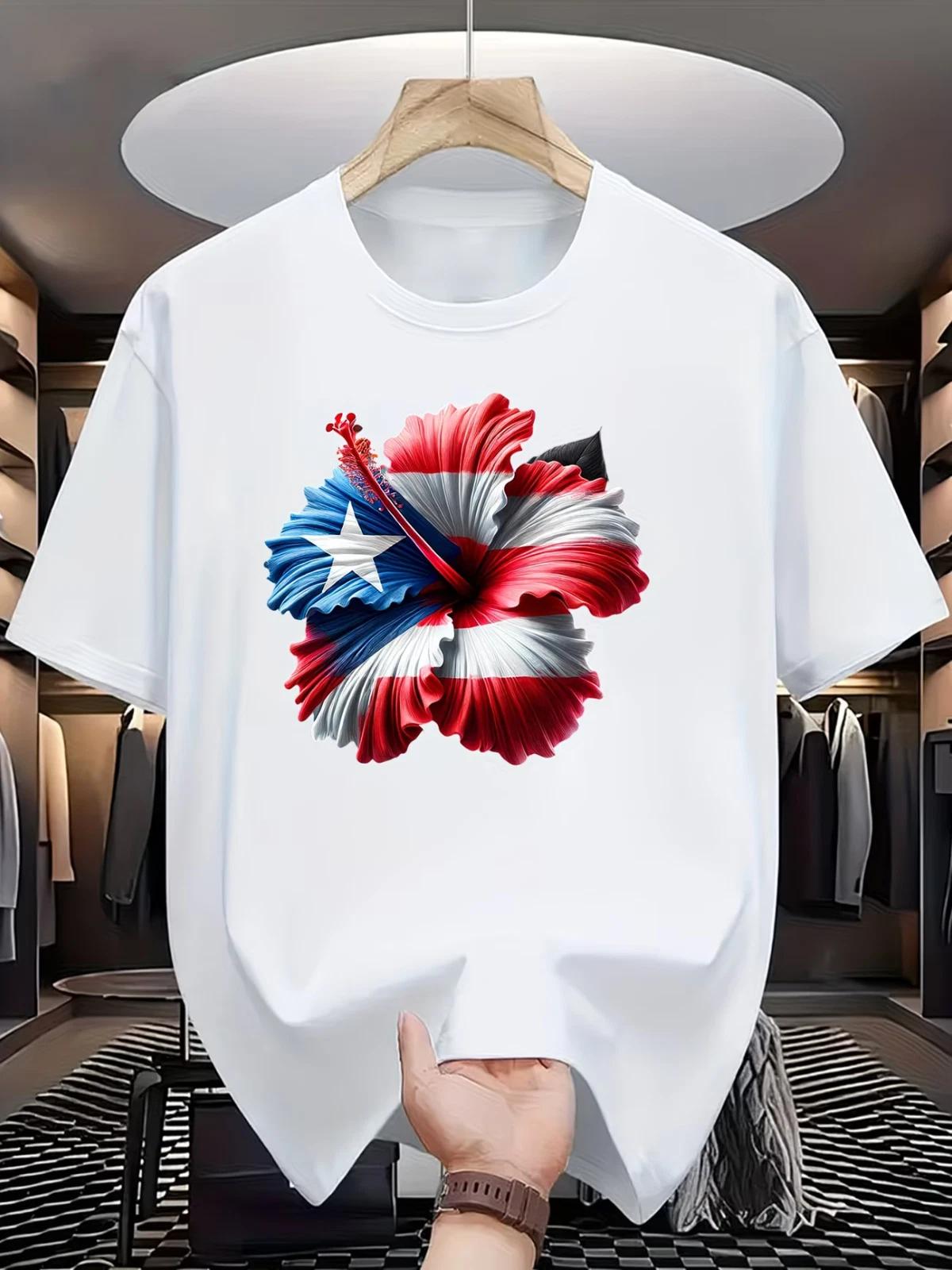 Puerto Rico Flag Hibiscus Flower T-Shirt - Vibrant Patriotic Design, Breathable XXXL