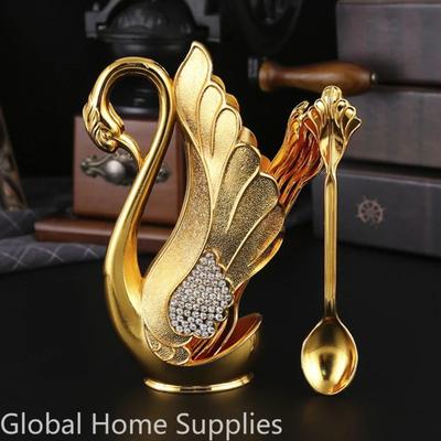 Swan Base Holder Tableware Set 1 Swan Base with 6 Spoons or Forks Small Delicate Spoons for Coffee Fruit Dessert Ice Cream Cake
