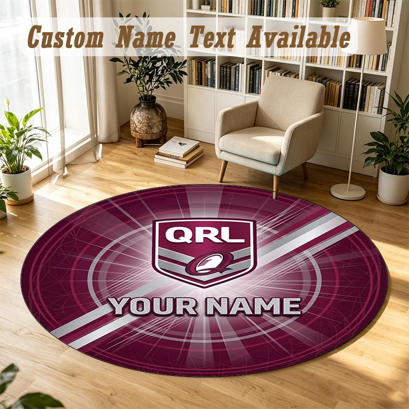 Round Rug Custom NameQueensland Maroons Pattern Non Slip Carpet Home Floor Decor