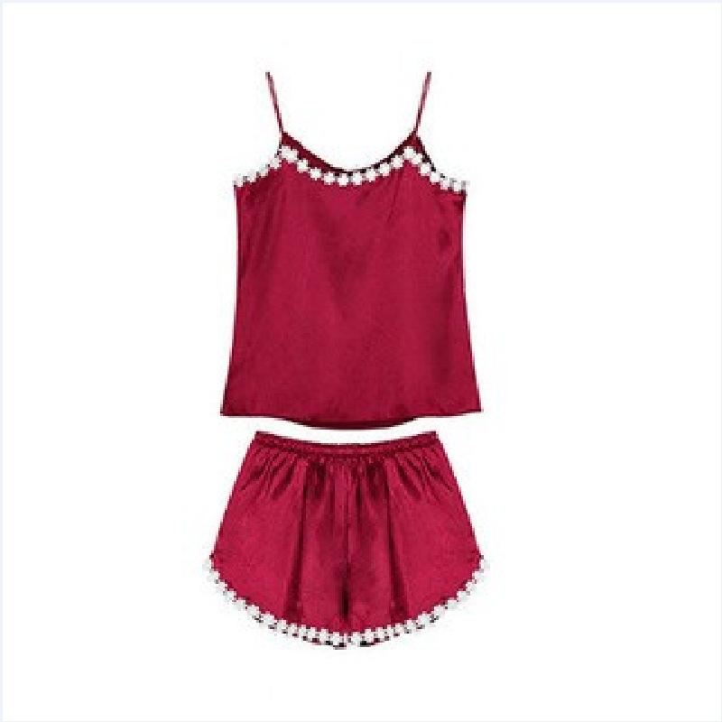 Sleeveless Pajamas Sexy Vest Halter Ice Silk Sleep Ladies Pajamas Solid Colour Lace Student Shorts Two-Piece Set Can Be Worn Out