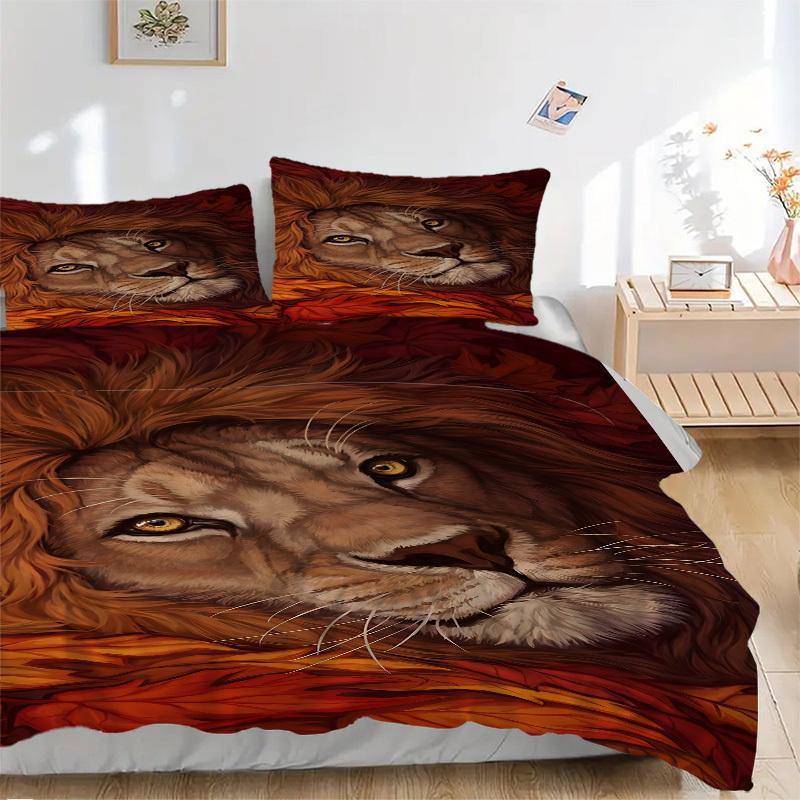 

3 шт. Комплект постельного белья Лев, Осенние листья - 1 пододеяльник + 2 наволочки(Ядро не включено), Машинная стирка, Полиэстер, Комфорт в любое время года, Кровать 135x200cm