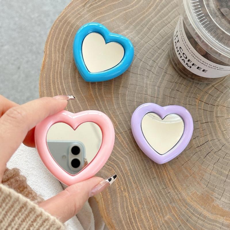 Regulowany Uchwyt na Telefon z Motywem Miłości z Wbudowanym Lusterkiem, Mały w Kształcie Serca, Rozkładana Podstawka do Łatwych Poprawek Makijażu