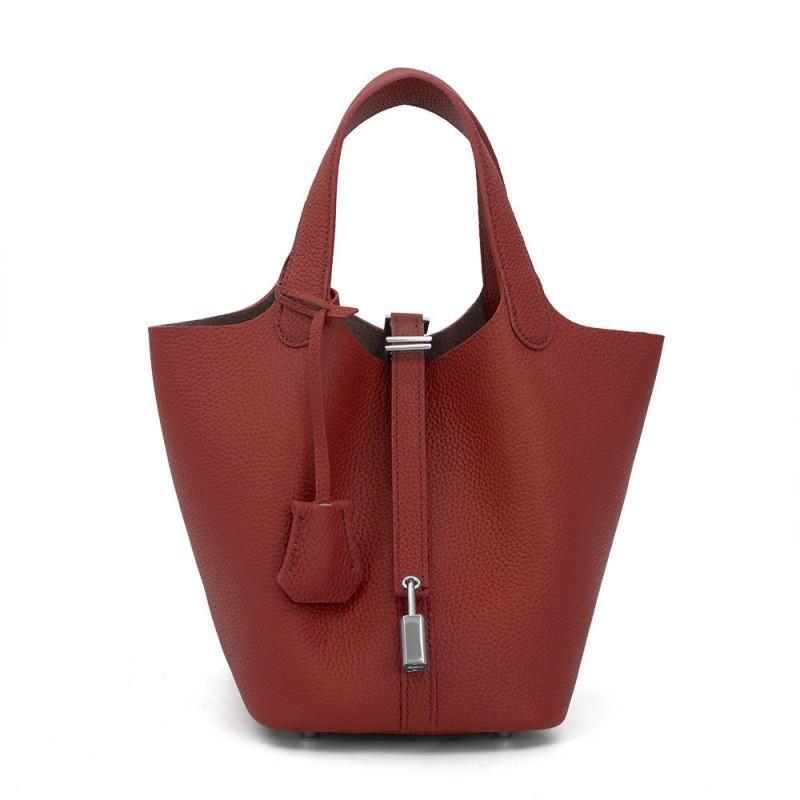 First-layer Cowhide Bucket Bag 2026 All-matching Genuine Leather Vegetable Basket Women's Large Capacity Tote Handbag