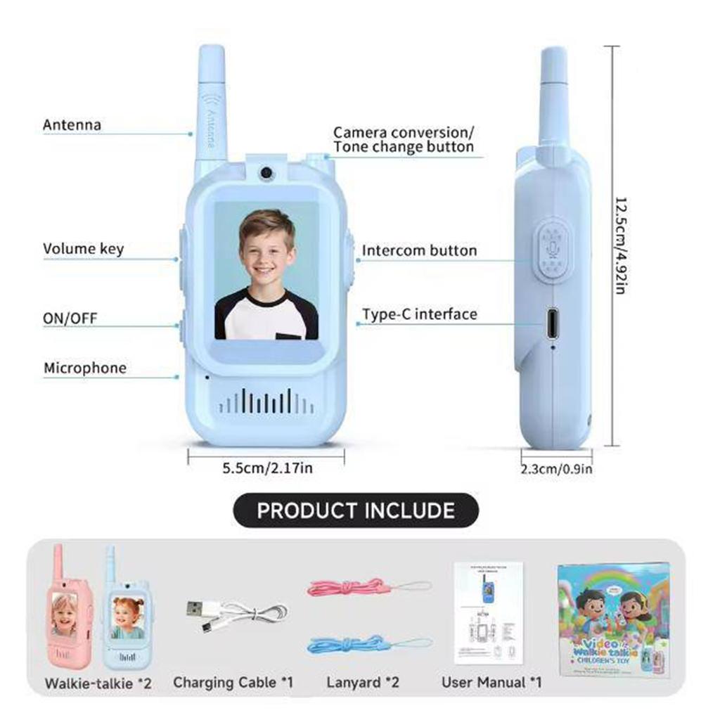 2PCS Kids Video Walkie Talkies USB Charging Indoor and Outdoor High Definition Intercom Children's Toys Birthday Gifts Ages 3-12