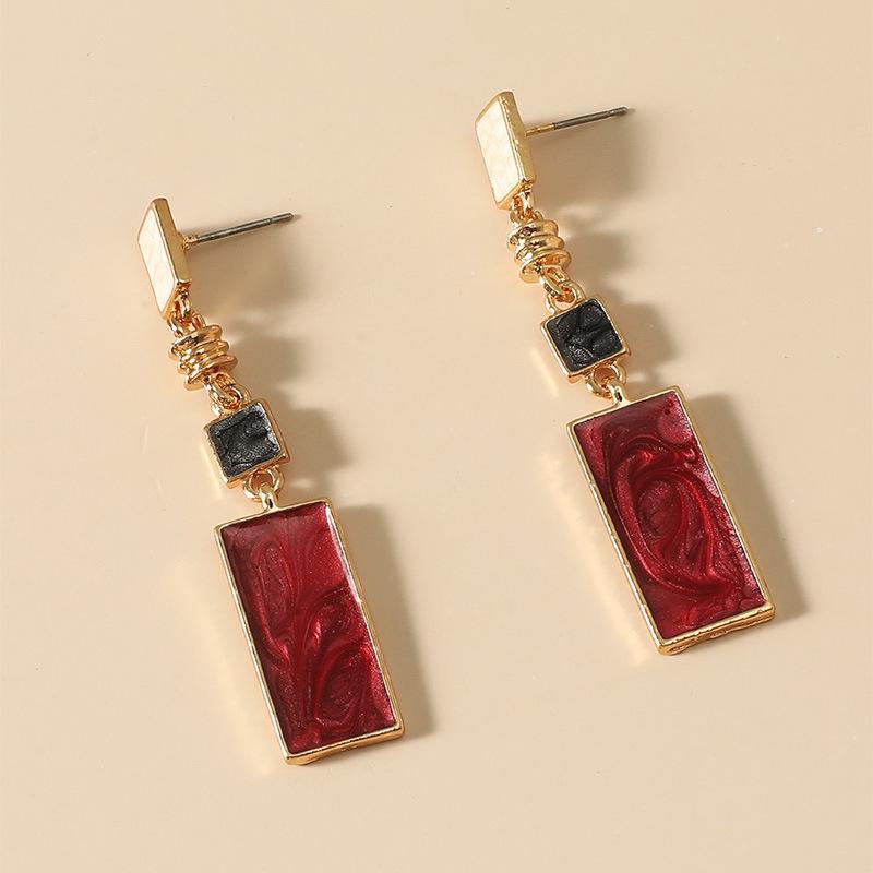 Trendy Geometric Enamel Rectangular Stud Earrings золотой