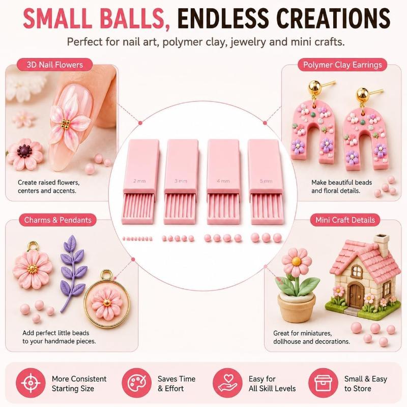 Nail Art 3D Bead Roller Easy Clean Clay Gel Ball Maker Tool for DIY Gel Flower Nail Decoration Manicure Beginners