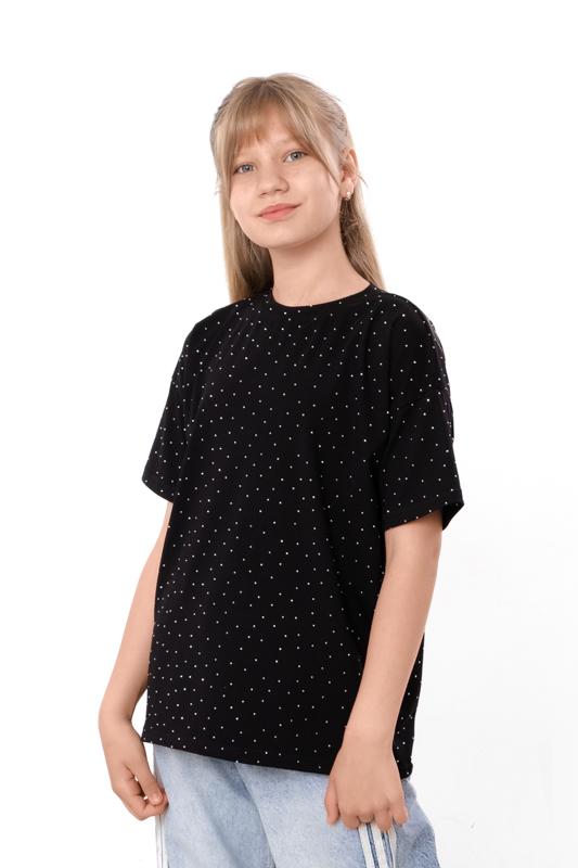 T-shirt for girls – soft knitted fulicra with rhinestones, straight cut, various colors Summer 6414-105-2 HC