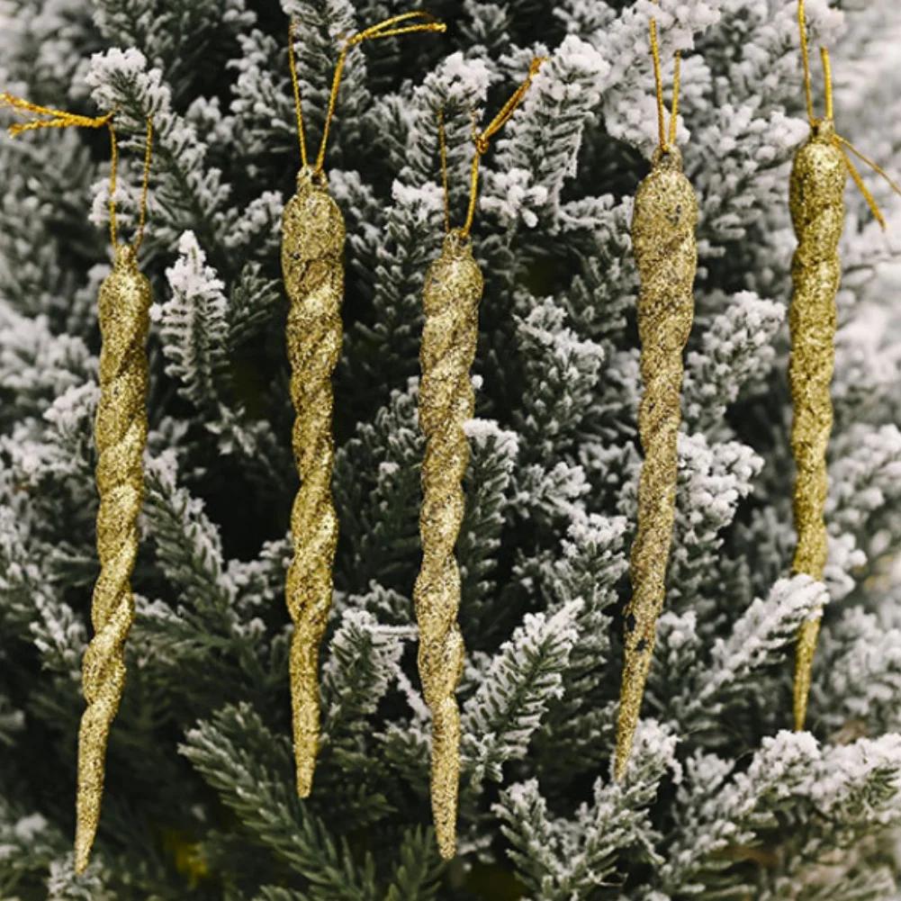5pcs Winter Party Hanging Ornaments with Ice Icicle Design for Christmas Tree and Festive Indoor Outdoor Decoration