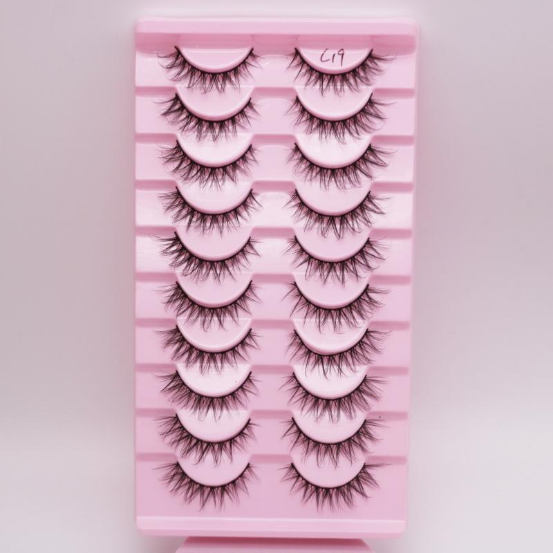 Low Price Glitter Lashes Natural Fluffy Half Lashes Faux Mink Korean Pbt Fiber 10 Pairs 12mm Mink Eyelashes