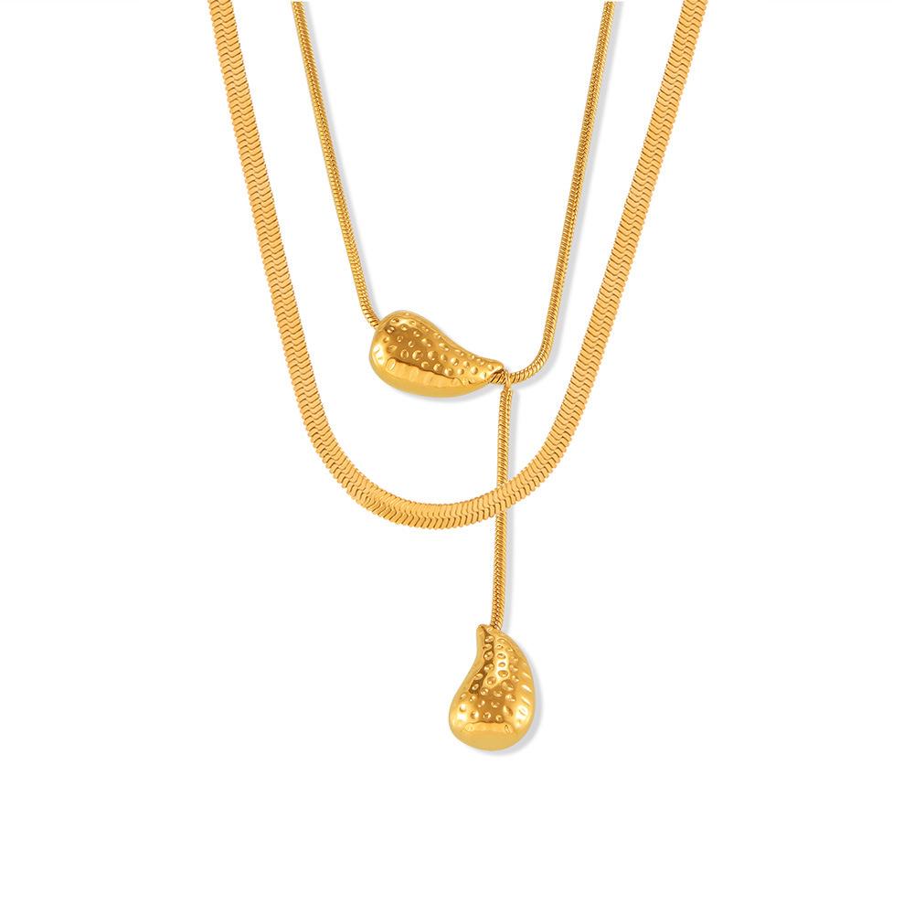 European & American Tassel Water Drop Necklace - Light Luxury Layered Design In Titanium Steel with 18K Gold Plating