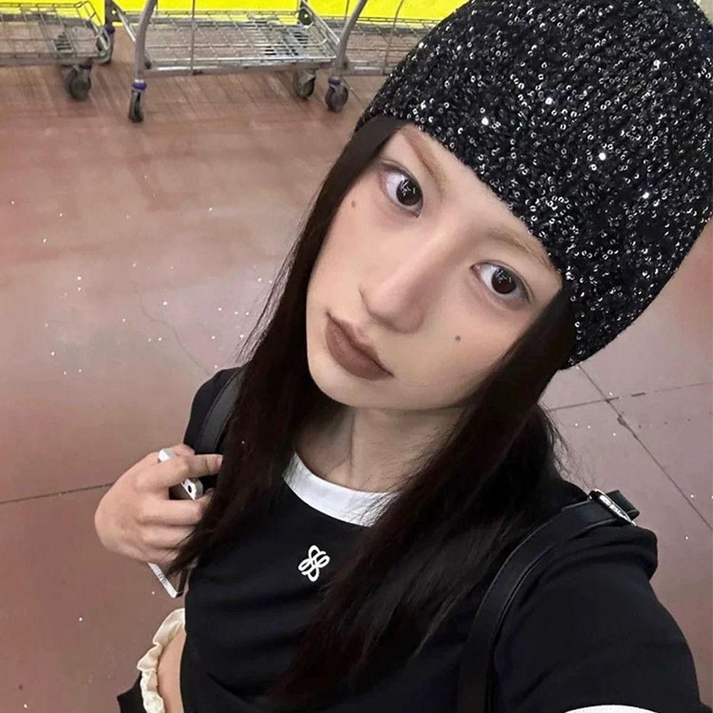 

Bow Bowknot Beanies Hat Pearl Knit Cap Retro Sequin Knitted Hat Autumn solid color