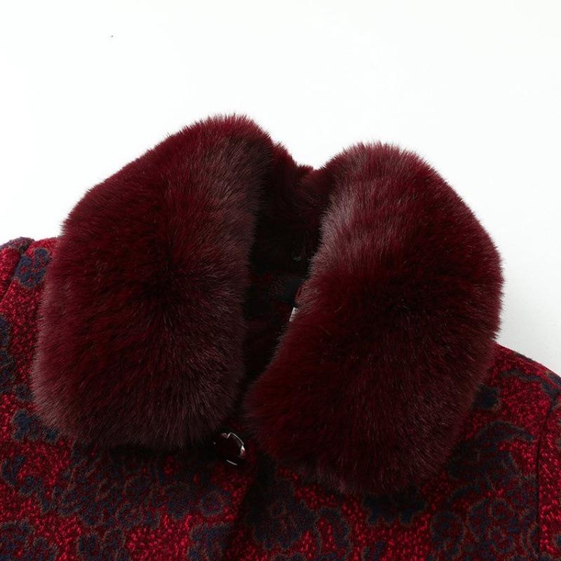 Elderly Autumn and Winter Women's Coat Mother Medium and Long Fur Collar Warm Mink Fleece Top Grandma Fleece Thickened Coat