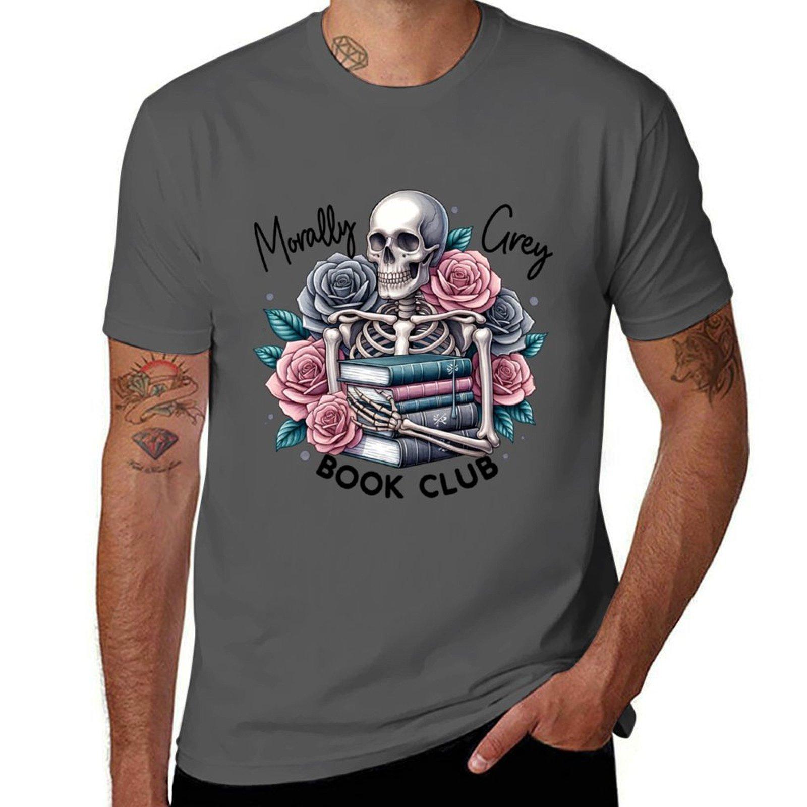 

shirts tshirt graphic T-Shirt skeleton Morally man book grey club mens t 4XL