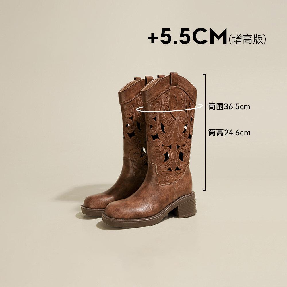 Hollow western boots women's summer new breathable mid-tube boots outdoor Xinjiang tourism thick-soled heightening Martin boots