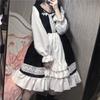 Alice In Wondeland Cute Women Lolita OP Dress Flouncing Lace Trim Japanese Harajuku Long Sleeves Doll Teen Dress Fairy Vestidos