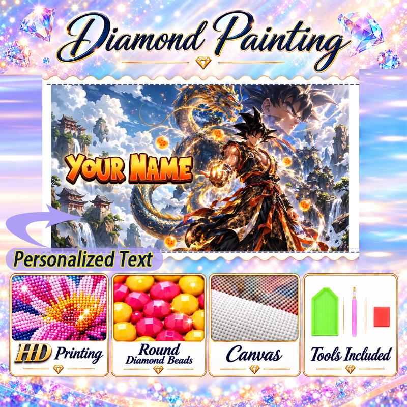 Personalized Dragon Ball Goku Diamond Art Custom Name 5D Diamond Painting Full Drill DIY Craft