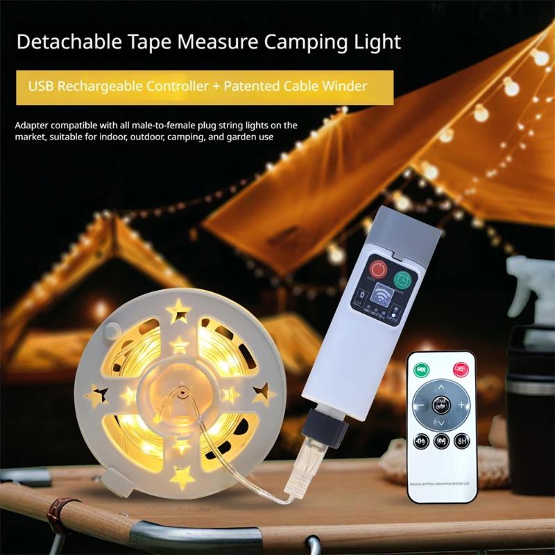 Camping String Lights Rechargeable Portable Camping Lantern Tent Tape Light String For Tent Home School College Party Yard Decor